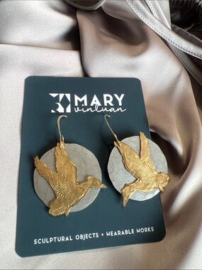 Gold & Gray Duck Drop Earrings